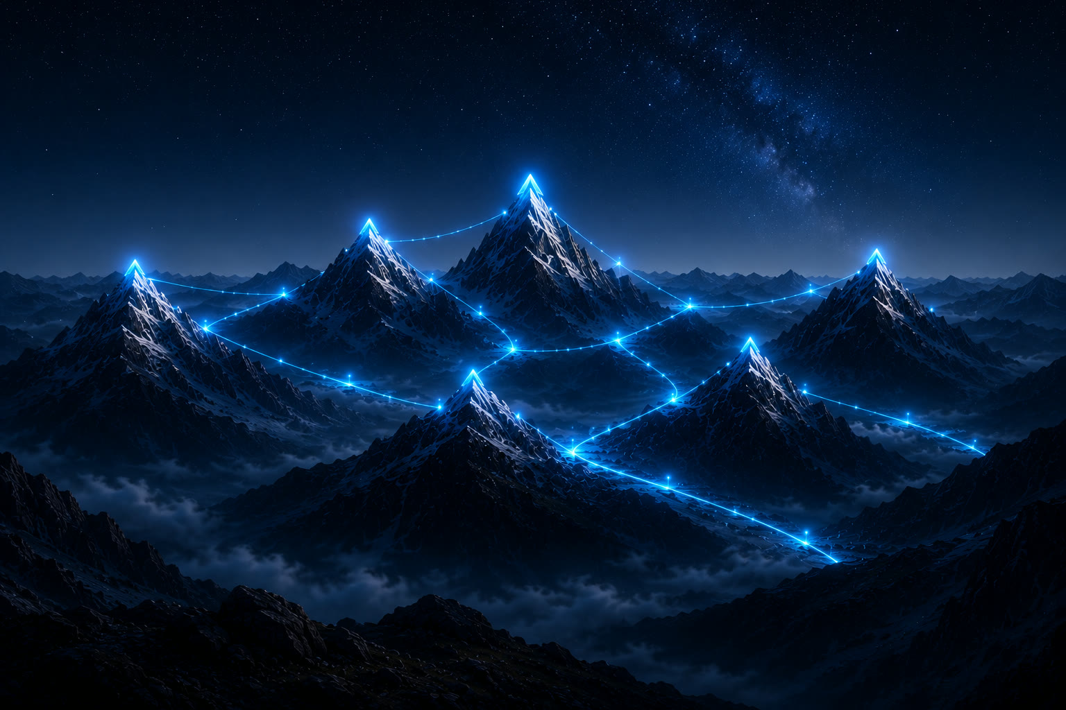 Connected mountain peaks representing the ASCENT capability development journey